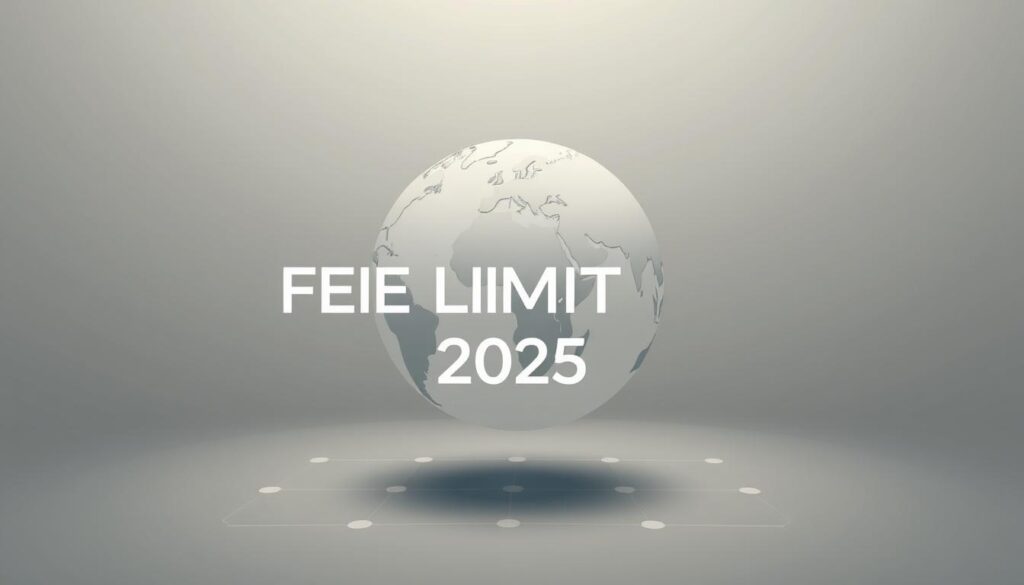 A modern, minimalist digital illustration depicting the "FEIE limit 2025" concept. In the foreground, a stylized world globe hovers, its continents and oceans represented by elegant geometric shapes. Overlaying the globe, bold, clean typography spells out "FEIE LIMIT 2025" in a sleek, futuristic font. The middle ground features a subtle pattern of interconnected lines and shapes, symbolizing the global digital economy and the tax implications for digital nomads. The background is a serene, muted gradient, conveying a sense of balance and professionalism. The lighting is soft and diffused, creating a tranquil, contemplative atmosphere. The overall composition is visually striking, with a focus on simplicity and elegance to match the subject matter.
