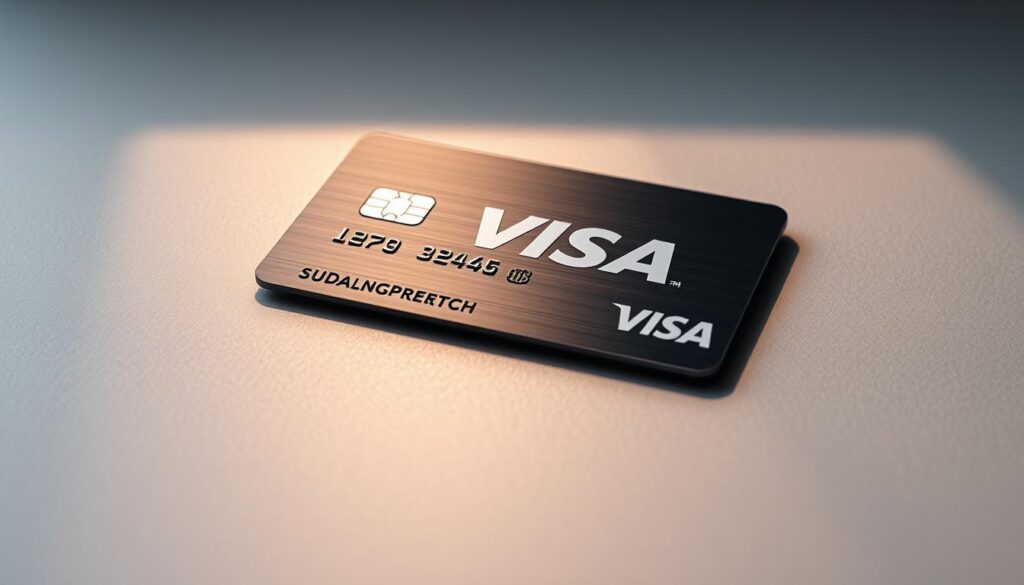 A sleek, metal credit card with the Visa logo prominently displayed, its surface reflecting a soft, warm lighting. The card is placed on a minimalist, textured background, perhaps a smooth wooden surface or a muted gray material. The composition emphasizes the card's clean, modern design, drawing the viewer's attention to its details, such as the embossed numbers, the emblem, and the subtle textures. The lighting creates a sense of depth and dimensionality, highlighting the card's materiality and elevating it as the focal point of the image. The overall atmosphere is one of sophistication, simplicity, and a touch of luxury, capturing the essence of a self-issued Visa credit card. A sleek, metal credit card with the Visa logo prominently displayed, its surface reflecting a soft, warm lighting. The card is placed on a minimalist, textured background, perhaps a smooth wooden surface or a muted gray material. The composition emphasizes the card's clean, modern design, drawing the viewer's attention to its details, such as the embossed numbers, the emblem, and the subtle textures. The lighting creates a sense of depth and dimensionality, highlighting the card's materiality and elevating it as the focal point of the image. The overall atmosphere is one of sophistication, simplicity, and a touch of luxury, capturing the essence of a self-issued Visa credit card.