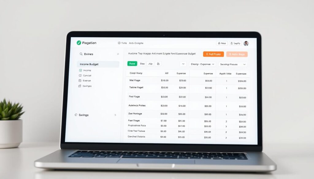 A sleek, minimalist zero-based budgeting app interface displayed on a high-resolution laptop screen. The app's dashboard showcases neatly organized income, expense, and savings categories with intuitive navigation. Soft, directional lighting illuminates the screen, creating a sense of clarity and focus. The background is a clean, neutral-toned workspace, allowing the app's design to take center stage. The overall aesthetic is modern, professional, and inviting, reflecting the app's promise of streamlined financial management. A sleek, minimalist zero-based budgeting app interface displayed on a high-resolution laptop screen. The app's dashboard showcases neatly organized income, expense, and savings categories with intuitive navigation. Soft, directional lighting illuminates the screen, creating a sense of clarity and focus. The background is a clean, neutral-toned workspace, allowing the app's design to take center stage. The overall aesthetic is modern, professional, and inviting, reflecting the app's promise of streamlined financial management.