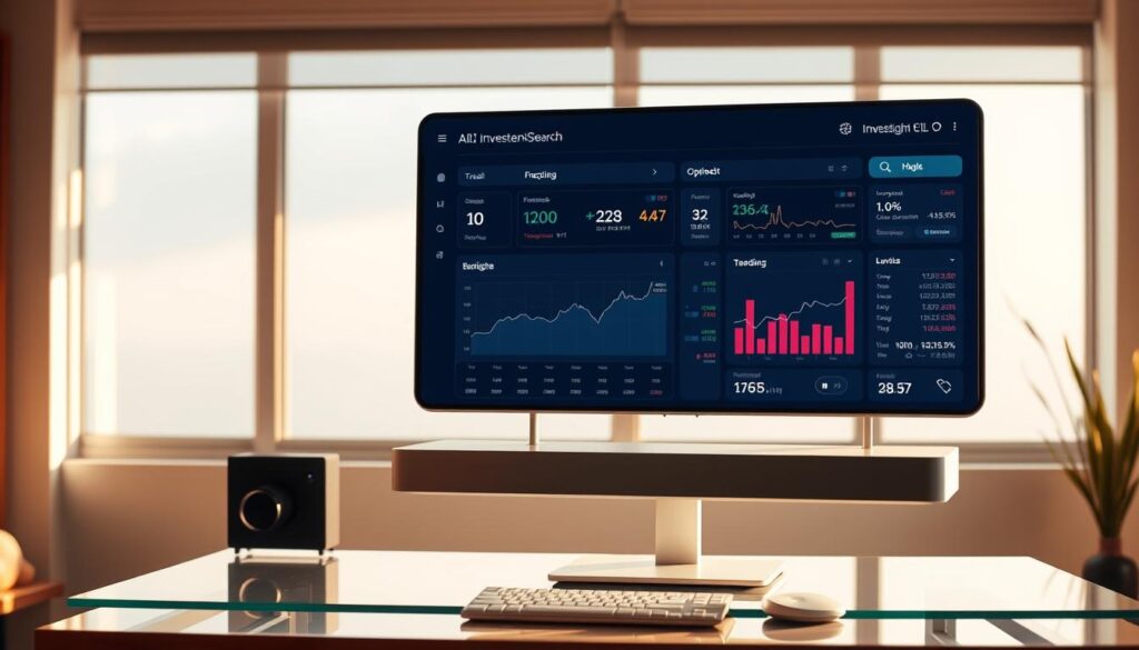 Sleek and modern AI-powered investment search tool, floating above a glass desk with a minimalist layout. The interface displays a range of financial data, charts, and intuitive controls, all bathed in warm, natural lighting from a nearby window. Elegant typography and subtle animations guide the user through the process of exploring investment opportunities. The overall atmosphere conveys a sense of clarity, confidence, and empowerment, perfectly suited for the "Magnifi: Demystifying Investments with AI" section. Sleek and modern AI-powered investment search tool, floating above a glass desk with a minimalist layout. The interface displays a range of financial data, charts, and intuitive controls, all bathed in warm, natural lighting from a nearby window. Elegant typography and subtle animations guide the user through the process of exploring investment opportunities. The overall atmosphere conveys a sense of clarity, confidence, and empowerment, perfectly suited for the "Magnifi: Demystifying Investments with AI" section.